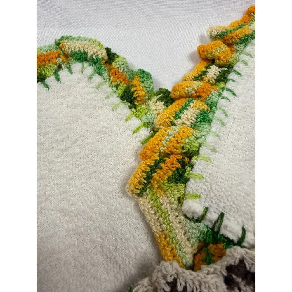 Handmade Crochet Trim Terry Cloth Washcloth Set Farmhouse Kitchen Retro 7x7